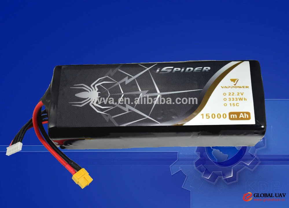 UAV battery pack 22.2V 15000mah 15C discharge rate lithium ion battery for Multi Rotors