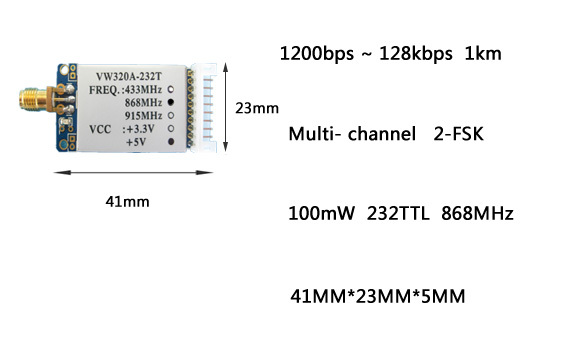 VW320A Stable Frequency 100mW 1km UART series radio modem 868MHz