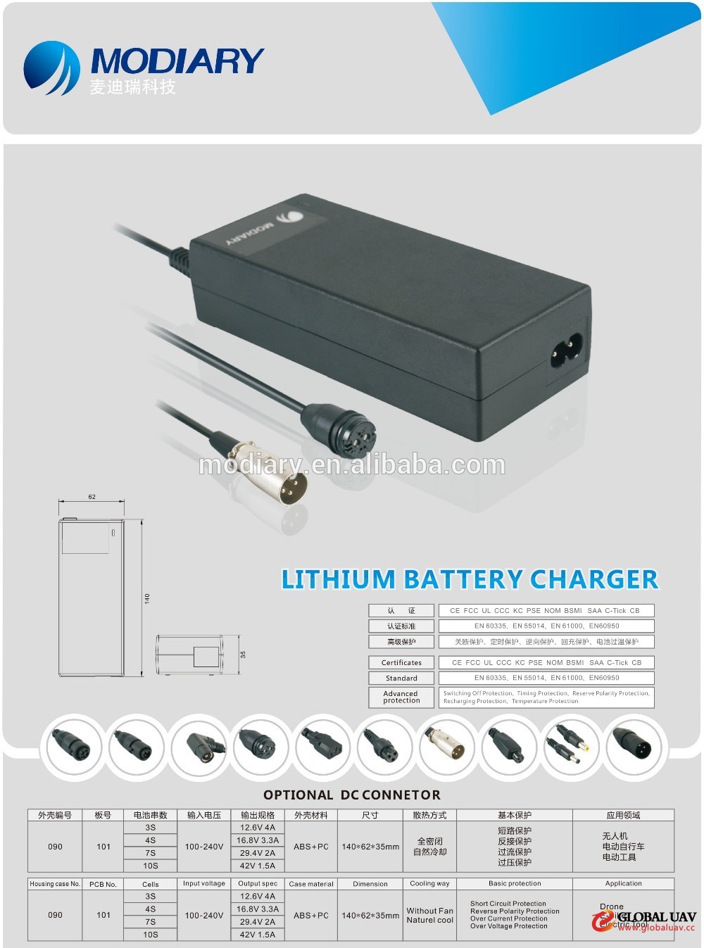 12.6V drone battery charger smart UAV lithium battery charger 4A