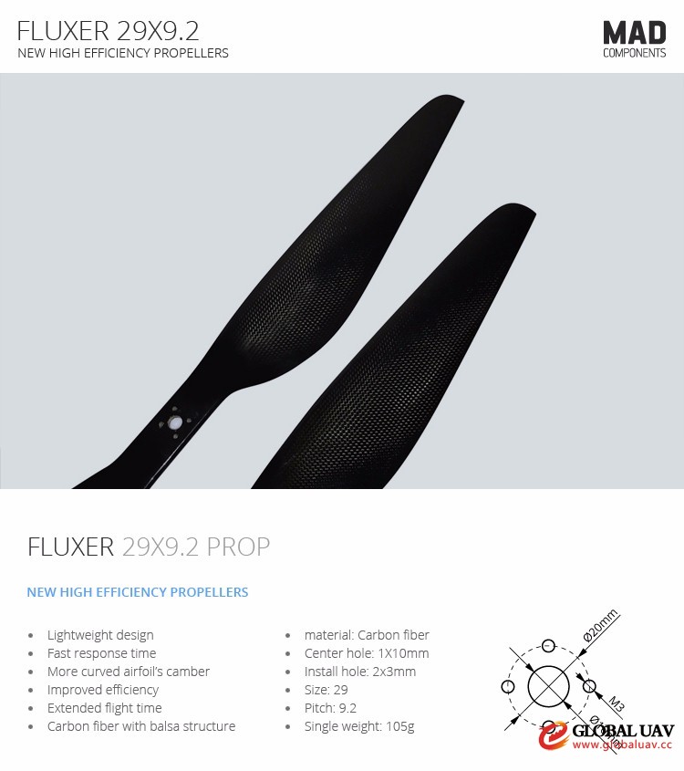 FLUXER High Efficiency Balancing CF Prop 29*9.2 quadcopter propellers for Agriculture UAV/ Multicopter/Quadcopter